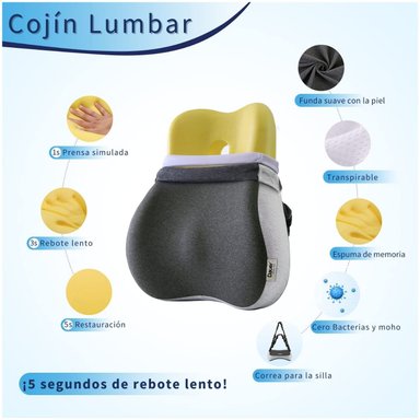 COJÍN LUMBAR RESPALDAR VISCOELÁSTICO 3D ERGONOMICO CONBOLSILLO LATERAL - 3