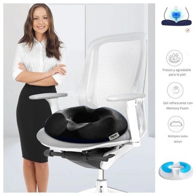 COJÍN ORTOPÉDICO ASIENTO TIPO DONA ANATÓMICO CON GEL TECH + BAMBU
