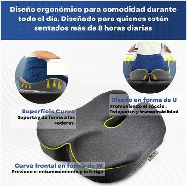 ASIENTO COJÍN 3D ERGONÓMICO MEJORA LA POSTURA INCLUYE FORRO Y ASA - 2