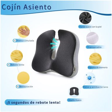 ASIENTO COJÍN 3D ERGONÓMICO MEJORA LA POSTURA INCLUYE FORRO Y ASA - 6