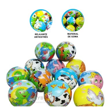 SET PELOTAS RYBIU A-68 MULTICOLOR ANTIESTRES 12 UNIDADES ANIMALES - 3