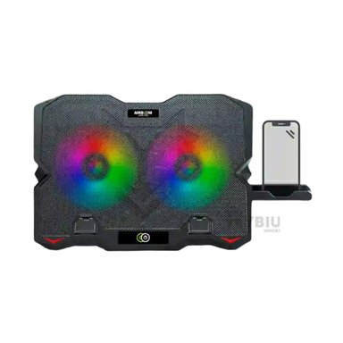 COOLER RYBIU CON 2 VENTILADORES CON PORTA CELULAR PLASTICO NEGRO AB005H - 1