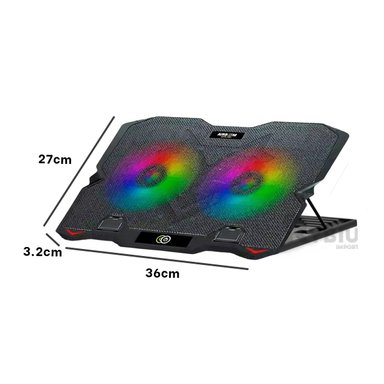 COOLER RYBIU CON 2 VENTILADORES CON PORTA CELULAR PLASTICO NEGRO AB005H - 3