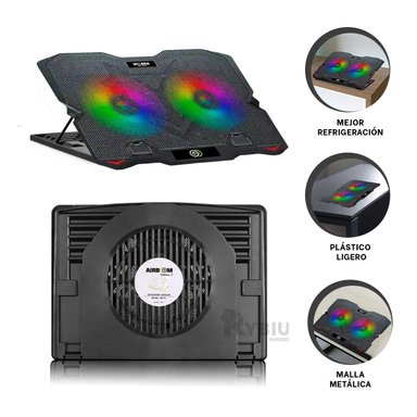 COOLER RYBIU CON 2 VENTILADORES CON PORTA CELULAR PLASTICO NEGRO AB005H - 4