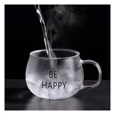 TAZA RYBIU DE VIDRIO DISEÑO CON DISEÑO DE 350ML BE HAPPY CO29909