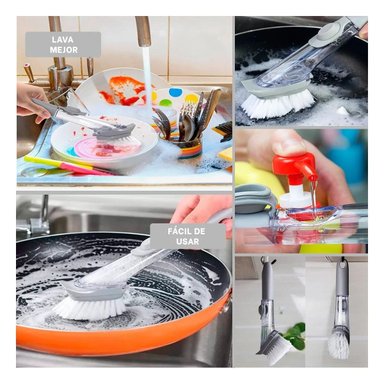 ESCOBILLA DISPENSADORA DE JABON LIQUIDO COLOR PLOMO PARA COCINA - 5