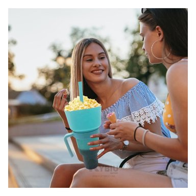 VASO 2 EN 1 PARA BEBIDAS Y SNACKS RYBIU CO29757 VERDE AGUA