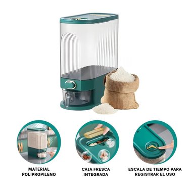 DISPENSADOR RYBIU CO29815 VERDE EN FORMA BARRIL ARROZ Y CEREAL - 3