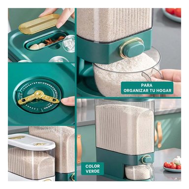 DISPENSADOR RYBIU CO29815 VERDE EN FORMA BARRIL ARROZ Y CEREAL - 5