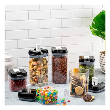 PACK 6 CONTENEDORES RYBIU CO30376 NEGRO ACRILICOS ALIMENTOS TAPA NEGRA