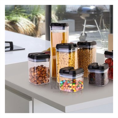 RECIPIENTES EN CONJUNTO DE 5 TAPA NEGRA Y+PAPEL DE REGALO