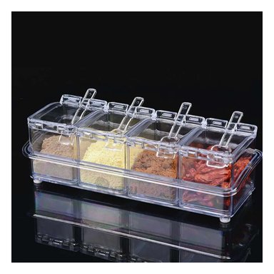 CONTENEDOR RYBIU CO30374 TRANSPARENTE CONDIMENTEROS DESMONTABLES CUCHARITA SET 4