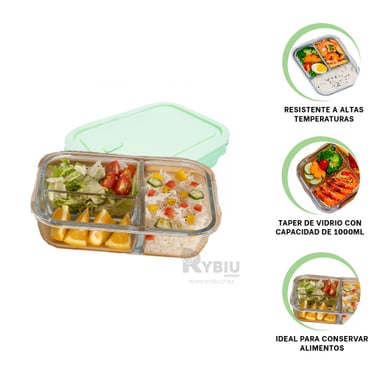 TAPER HERMETICO RYBIU CO30469 VIDRIO VERDE CON 3 LADOS +PAPEL DE REGALO - 2