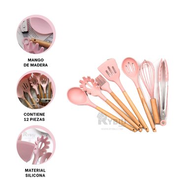 SET UTENSILIOS RYBIU CO30459 ROSADO 12 LINDAS PIEZAS COCINA + PAPEL REGALO