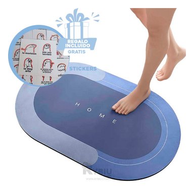 PISO BAÑO RYBIU HO29296 AZUL ACERO TAPETE IDEAL DAMAS OVALADO + REGALO STICKERS