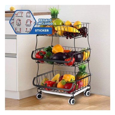 CESTA RYBIU HO29688 NEGRO FRUTA CON RUEDAS Y PATAS + REGALO STICKERS