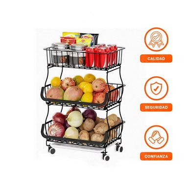 CESTA RYBIU HO29688 NEGRO FRUTA CON RUEDAS Y PATAS + REGALO STICKERS - 3