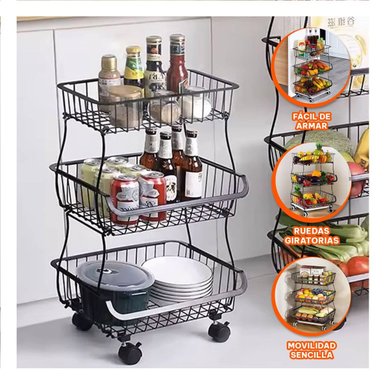 CESTA RYBIU HO29688 NEGRO FRUTA CON RUEDAS Y PATAS + REGALO STICKERS - 5