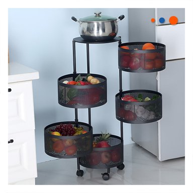 ESTANTE RYBIU HO29687 NEGRO CIRCULAR CON RUEDAS MODERNO 5 NIVELES