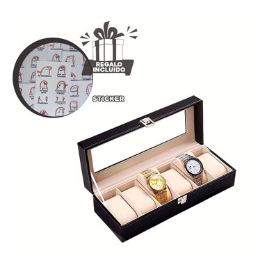 CAJA PORTA RELOJ RYBIU BE32233 NEGRO CON DIVISIONES Y STICKERS