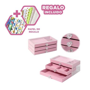 JOYERO RYBIU BE32232 3 NIVELES ELEGANTE TONO Y PAPEL REGALO ROSADO