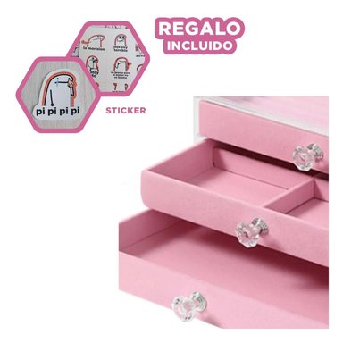 JOYERO RYBIU BE32232 MULTIFUNCIONAL CON DISEÑO MODERNO Y STICKERS ROSADO