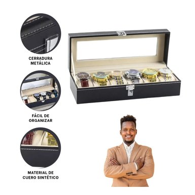 CAJA PORTA RELOJ RYBIU BE32233 NEGRO CON 6 DIVISIONES - 3