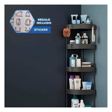 SOPORTE ESQUINERO NEGRO 5 NIVELES CON RUEDAS DISENO FACIL DE TRANSPORTAR Y+REGALO STICKER