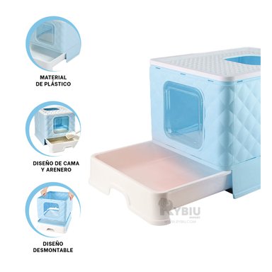 ARENERO GATO RYBIU MA29057 PRÁCTICO CON BANDEJA MOVIBLE CELESTE + AGENDITA - 3