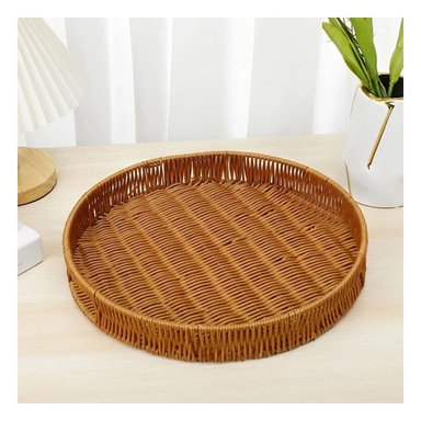 BANDEJA RYBIU HO30198 BANDEJA DECORATIVA CIRCULAR ESTILO TEJIDO 35CM MARRON