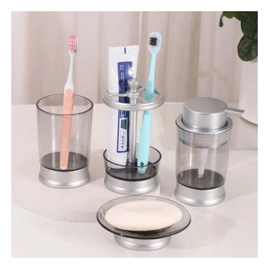 SET RYBIU HO30200 4 PIEZAS DE BAÑO DE PIEZAS ELEGANTE PLATEADO