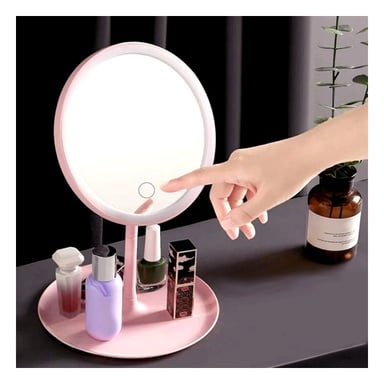 ESPEJO RYBIU BE32218 REDONDO MAQUILLAJE LED EN ROSADO + PAPEL REGALO - 2