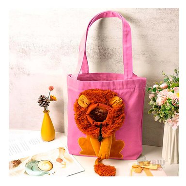 CARTERA TRANSPORTADORA EN FORMA DE LEON TONO ROSADO