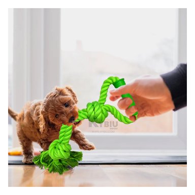 SOGA ALGODÓN PERRO MA29073 CON AGARRADERA VERDE LIMON RYBIU