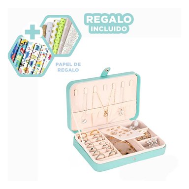 JOYERO MODELO ORGANIZADOR EN COLOR CELESTE Y+PAPEL DE REGALO