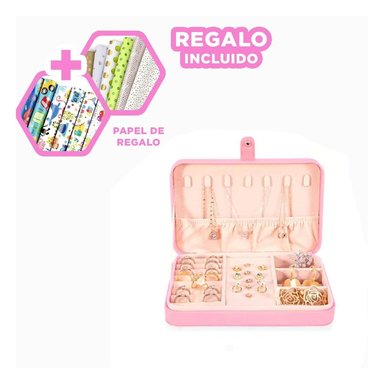SET JOYERO RYBIU BE32247 ROSADO ORGANIZADOR + PAPEL REGALO