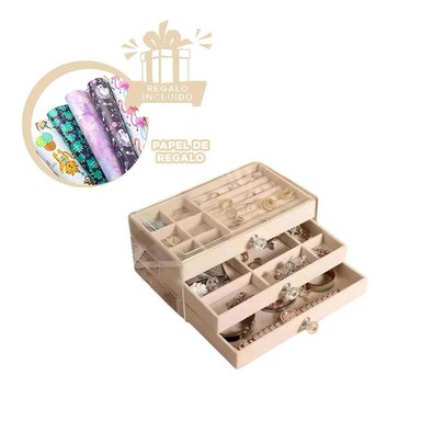 JOYERO RYBIU BE32217 3 NIVELES INTERIOR SUAVE Y PAPEL REGALO BEIGE