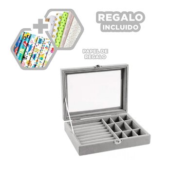 JOYERO RYBIU BE32250 TERCIOPELO GRIS MULTIFUNCIONAL ORGANIZADOR PAPEL REGALO