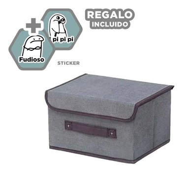 CONTENEDOR DE ALMACENAJE TELA PLOMO 25X19X16CM PARA ORGANIZAR OBJETOS Y+REGALO STICKER