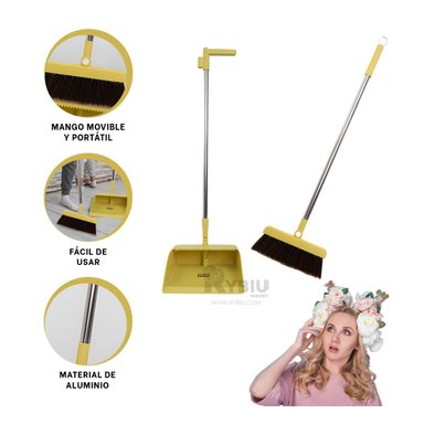 SET LIMPIEZA RYBIU HO30848 ESCOBA VERSATIL + RECOGEDOR AMARILLO Y + AGENDA - 2