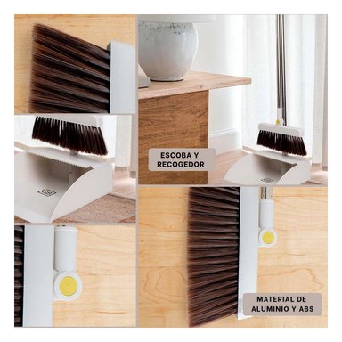 SET LIMPIEZA RYBIU HO30847 ESCOBA + RECOGEDOR RESISTENTE BLANCO - 5
