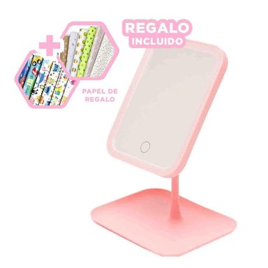 ESPEJO RYBIU BE32220 CUADRADO MAQUILLAJE LED EN ROSADO + PAPEL REGALO
