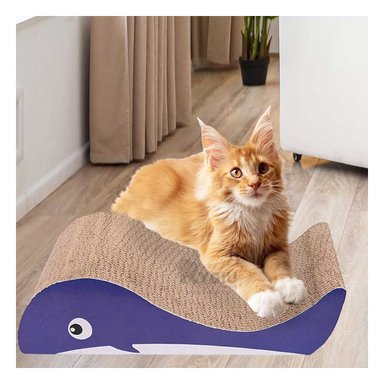 RASCADOR GATO MA29061 RYBIU CON APARIENCIA DE BALLENA MARRON Y STICKERS