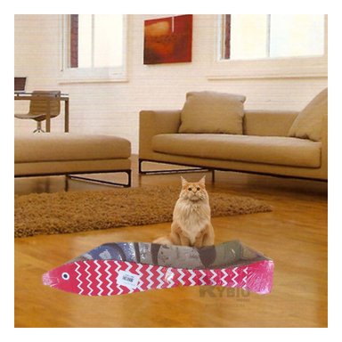 RASCADOR CARTON GATO MA29059 RYBIU FORMA DE PEZ MARRON