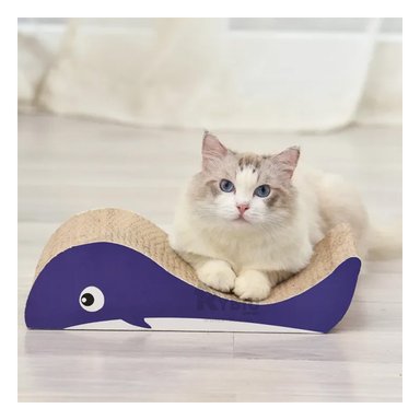 RASCADOR GATO MA29061 RYBIU DEEN FORMA BALLENA MARRON Y PAPEL DE REGALO
