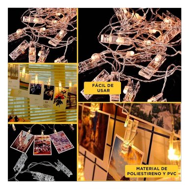 LUCES LED RYBIU HO30766 AMARILLO CON 20 CLIPS FOTOS - 5