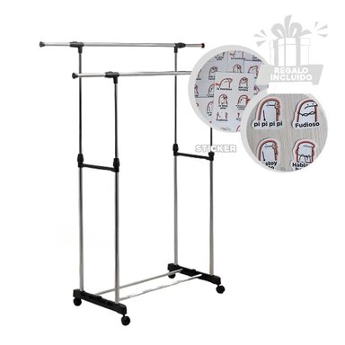 COLGADOR RYBIU HO30744 PLATA CON RUEDAS 2 NIVELES + REGALO STICKERS