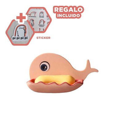 SOPORTE BALLENA PORTA JABON COMPACTO FUNCIONAL PARA FREGADERO ROSADO Y+REGALO STICKER