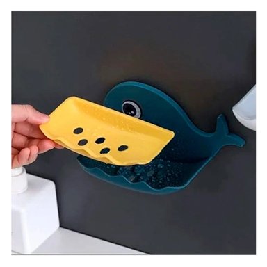 SOPORTE BALLENA PORTA JABON PLASTICO RESISTENTE PARA COCINA HOGAR COLOR AZUL
