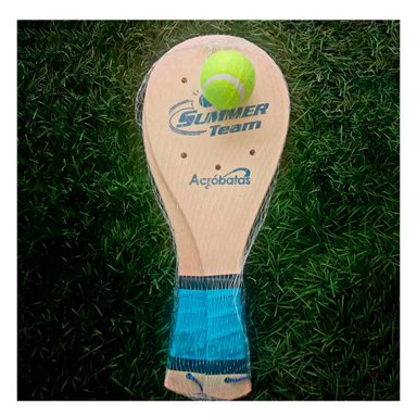 PALETAS TENIS RYBIU MADERA MAS PELOTA VERSATIL BEIGE + PAPEL REGALO